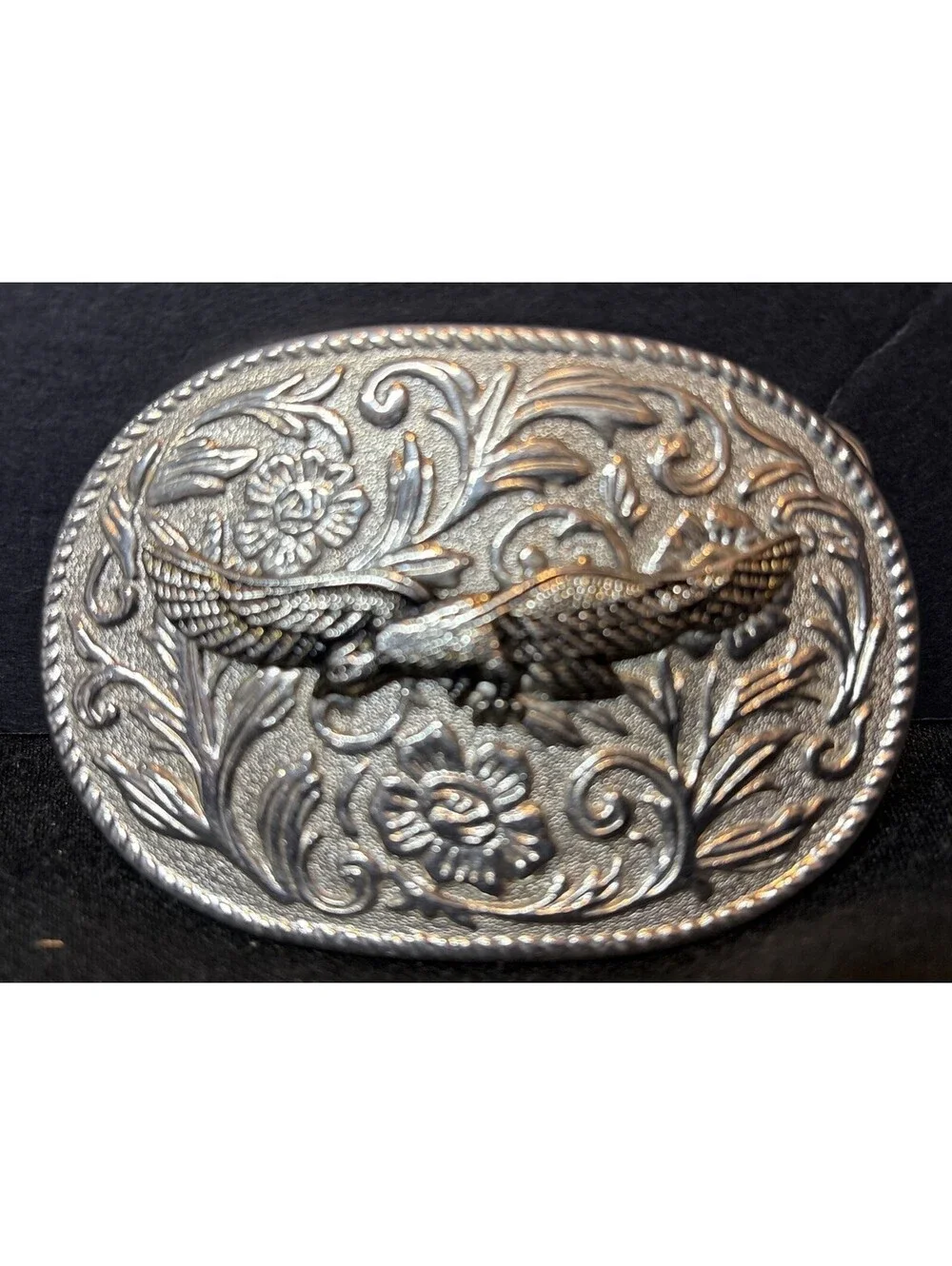 Vintage Cowboy Belt Buckle Eagle Design With Patina Silver Tone Great Condition